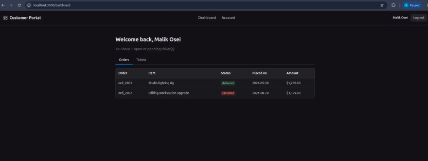 customer portal - orders table