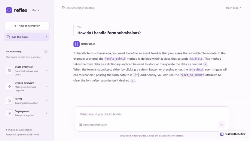 An answer about form submissions with numbered citations inside the answer text