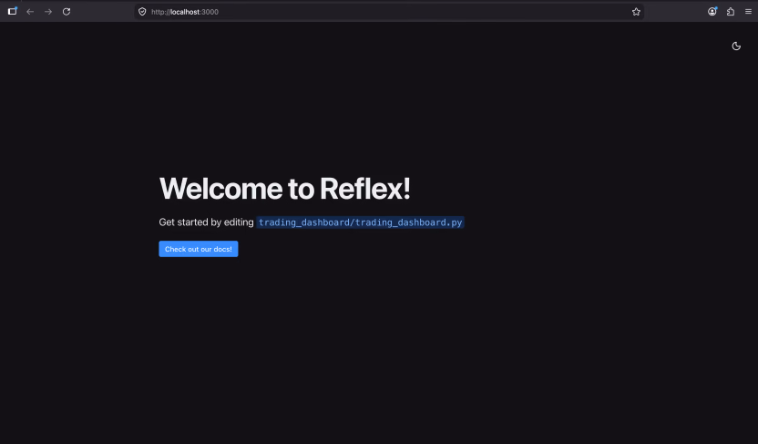 Reflex's default welcome page