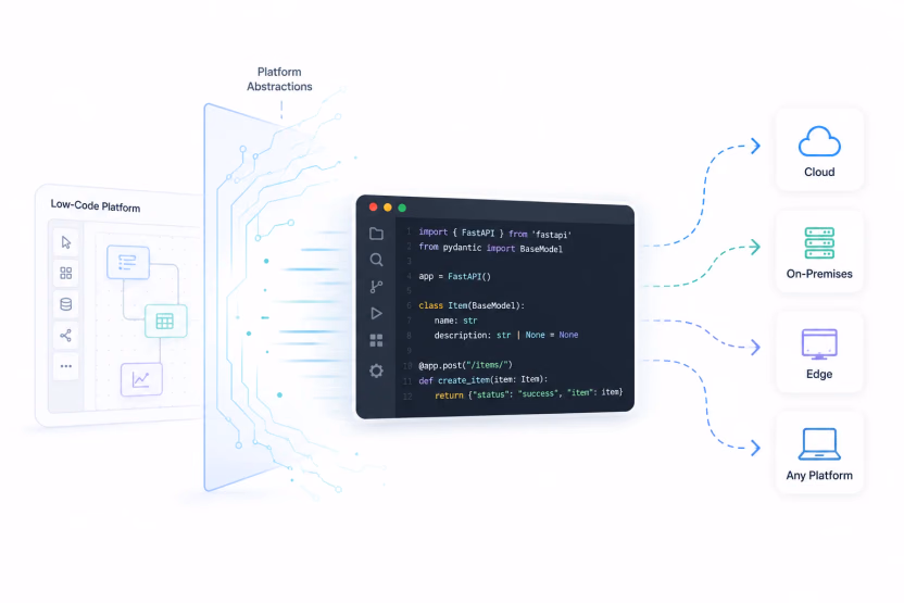 Illustration of application code portability across multiple deployment environments