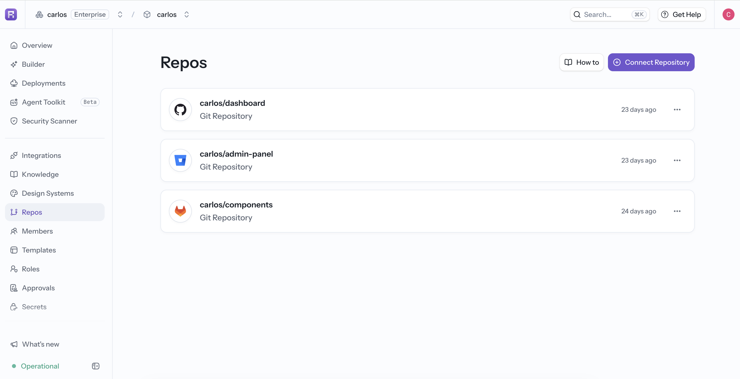 Connected project repositories from several Git providers