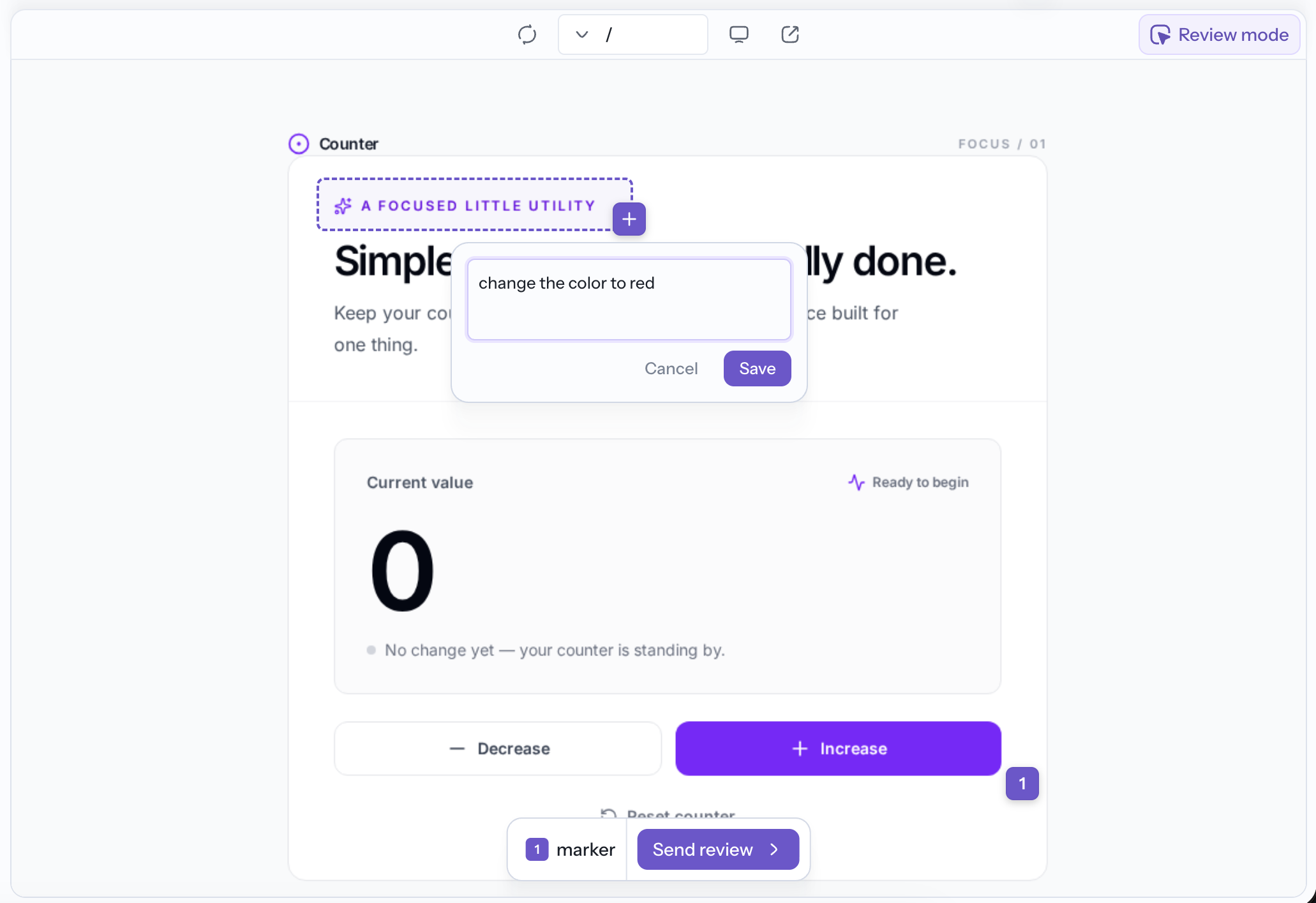 An annotation and comment ready to send from Review mode
