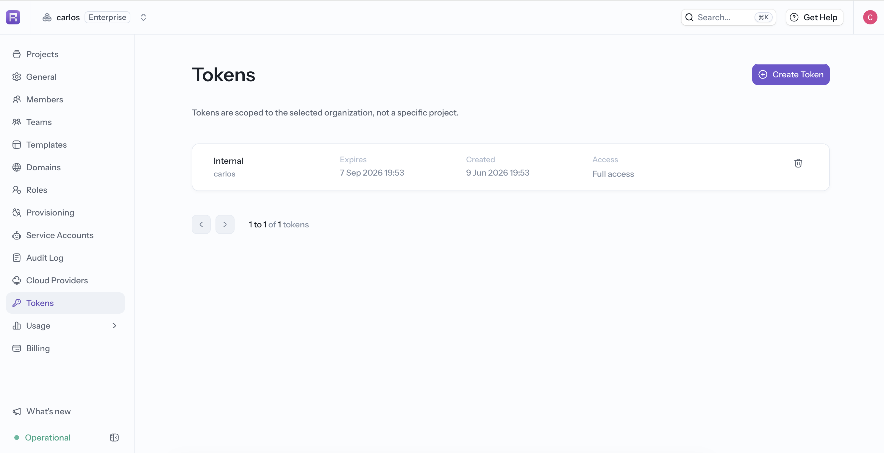 Organization-scoped Reflex tokens with expiration and access details